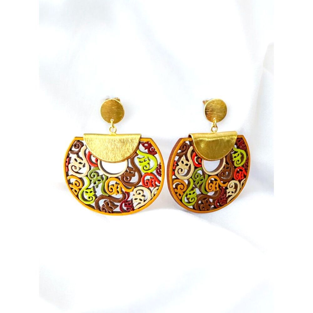 Lightweight Hand-Painted CatWood Earrings | Gold-Plated Artisan Jewelry from Col